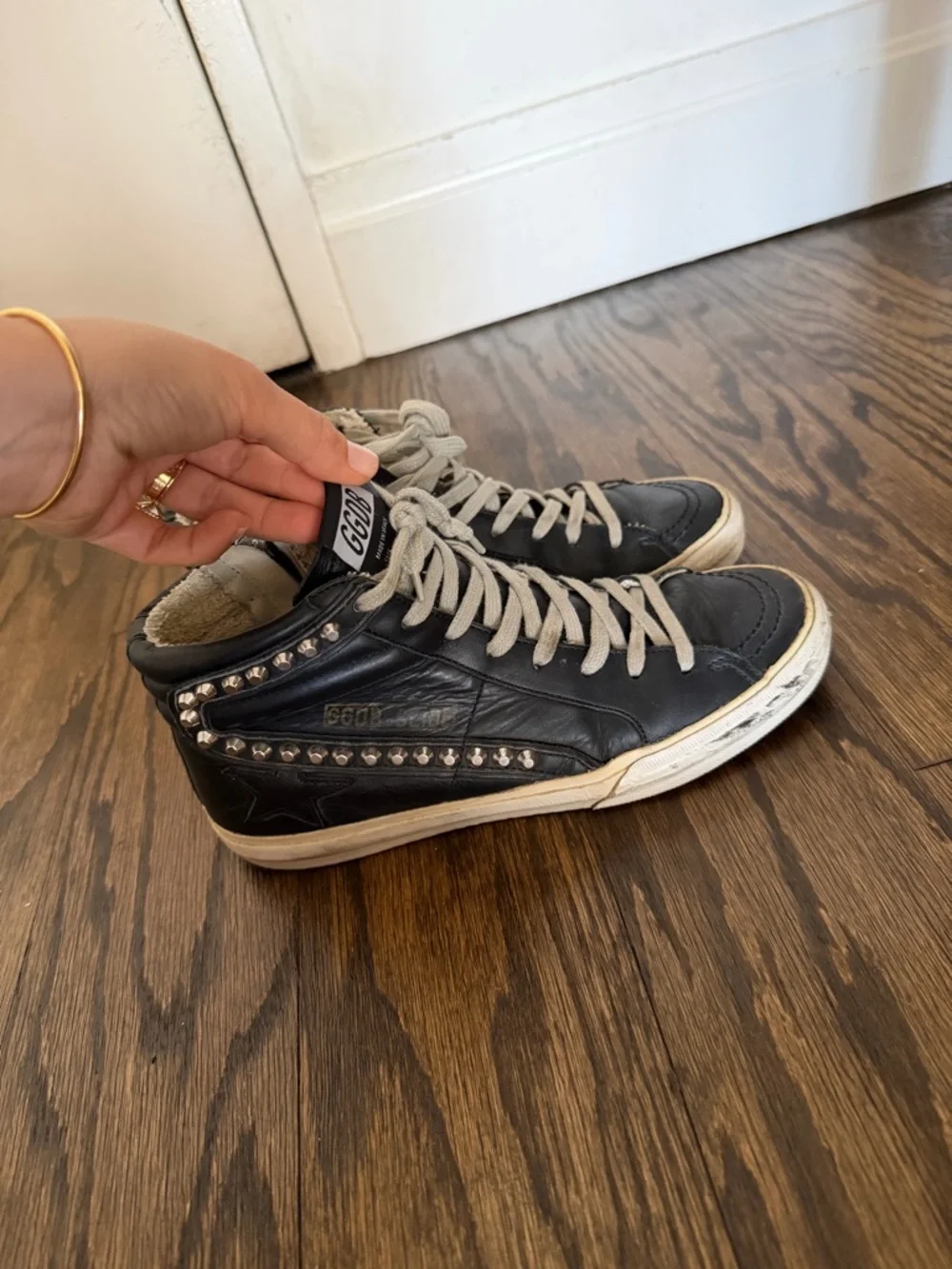 Golden Goose Black Studded High-Top Sneakers with White Laces - Picture 2 of 8